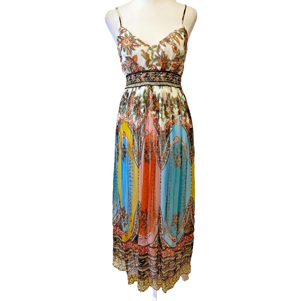 Anthropologie Virginia Maxi Dress Size 0P Colorful Floral Chiffon Boho HOCO
